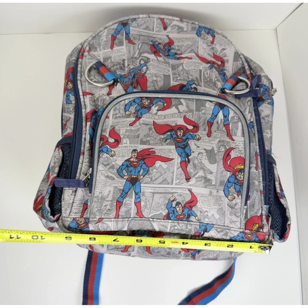 Pottery Barn Kids Superman Mackenzie Large Backpack Gray Blue Bottle Pockets